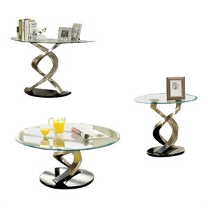 crook contemporary 3-piece glass top coffee table set in gray