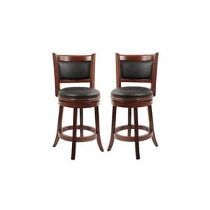 24&quot Wood Swivel Counter Stool in Cherry With Faux Leather Seat - Set of 2