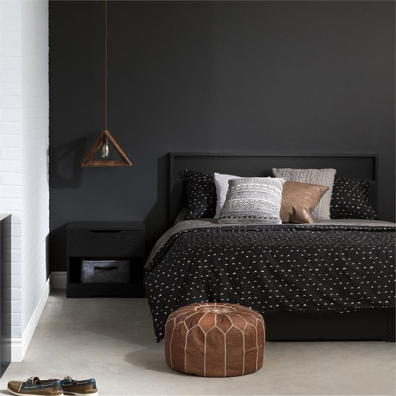 3 Piece Queen Platform Bedroom Set with Dresser and Nightstand in Black Oak