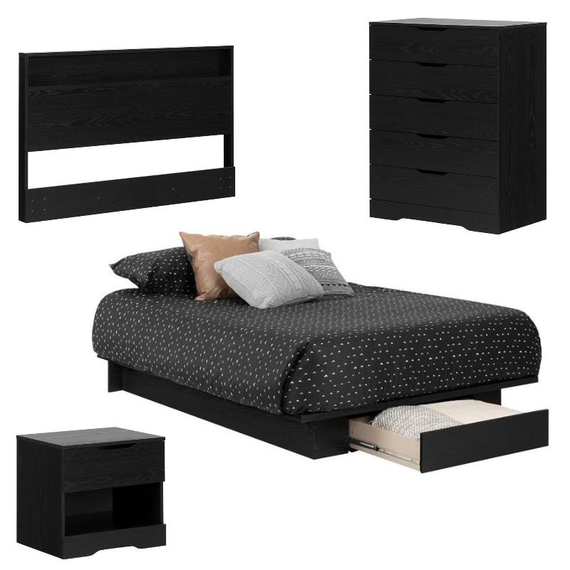 3 Piece Queen Platform Bedroom Set with Dresser and Nightstand in Black Oak