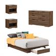 4 PC Queen Platform Bedroom Set with Dresser and 2 Nightstands in Natural Walnut