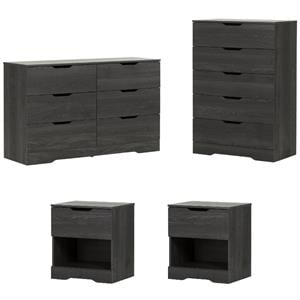 home square wood 4pc bedroom set with 2 nightstand dresser and chest in gray oak