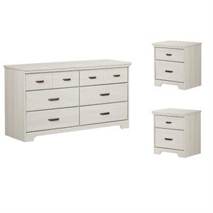 3 piece traditional double dresser and 2 nightstands bedroom storage set with antique handles