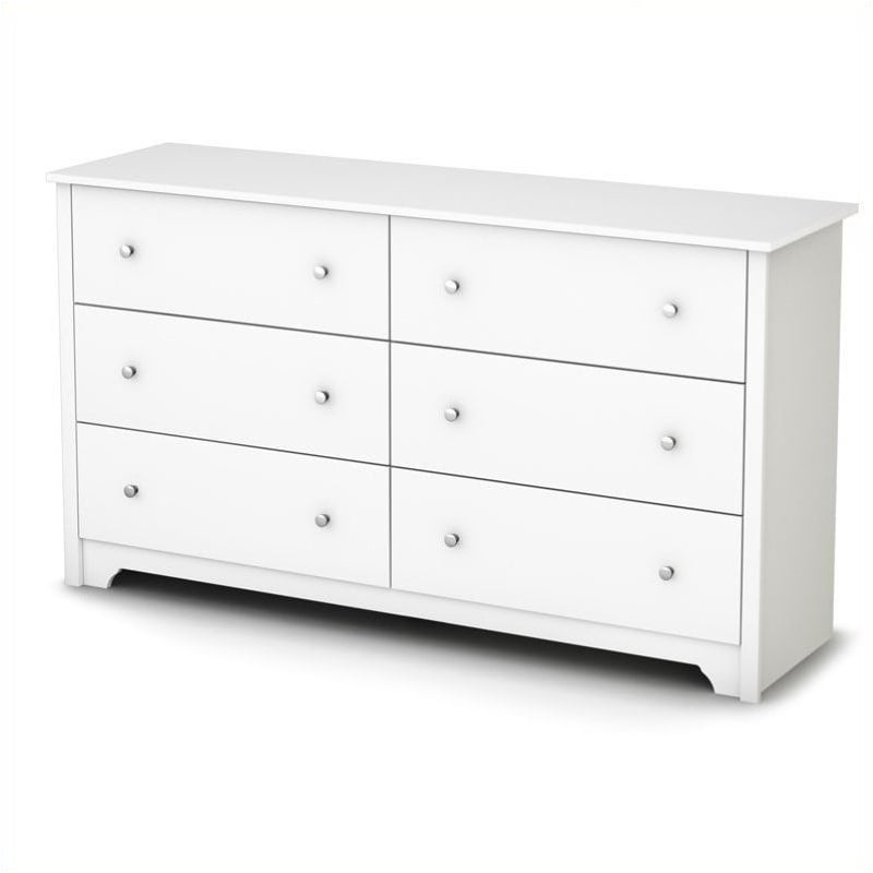 6 Drawer Double Dresser 5 Drawer Dresser and 2 Nightstands Set in Pure White