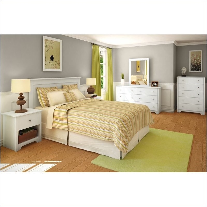6 Drawer Double Dresser 5 Drawer Dresser and 2 Nightstands Set in Pure White