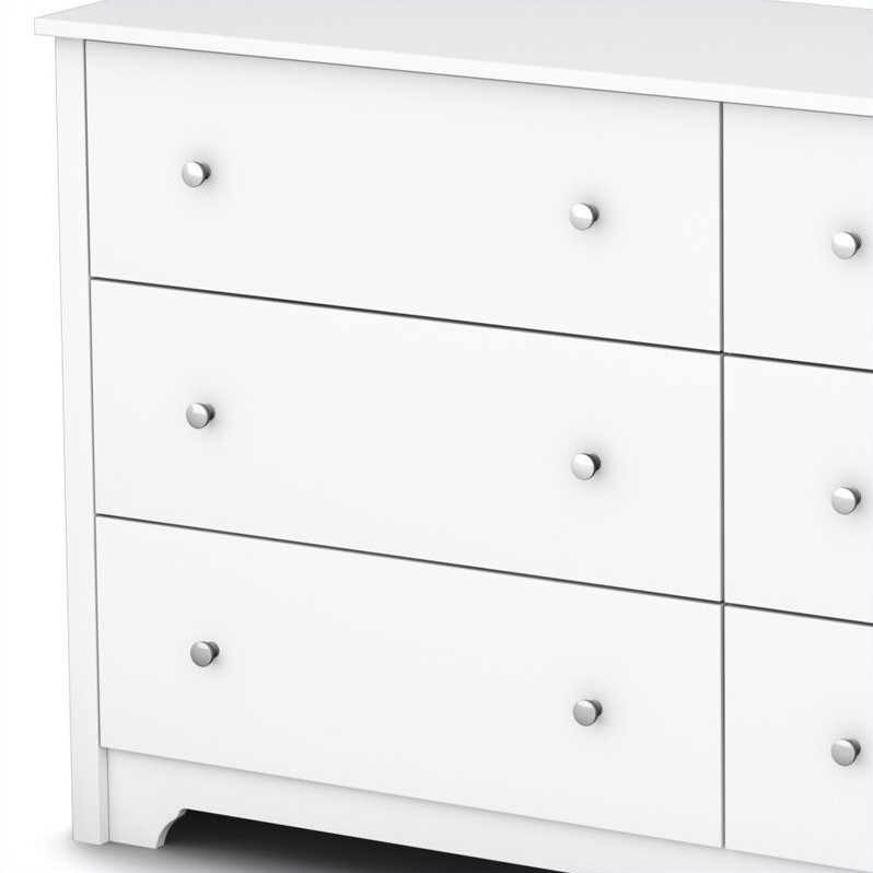 6 Drawer Double Dresser and 2 Nightstands Bedroom Set in White & Nickel Handles