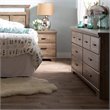 4Pcs Wood Double Dresser 5 Drawer Dresser and 2 Nightstands Set in Weathered Oak