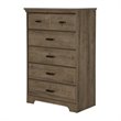4Pcs Wood Double Dresser 5 Drawer Dresser and 2 Nightstands Set in Weathered Oak