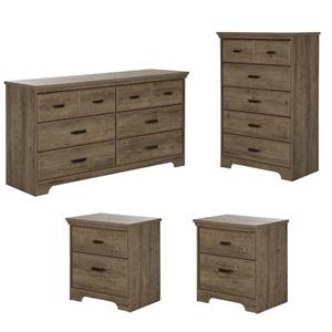 4 piece country style double dresser 5 drawer chest and 2 nightstands bedroom storage set
