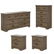4Pcs Wood Double Dresser 5 Drawer Dresser and 2 Nightstands Set in Weathered Oak