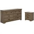 2 Piece Nightstand and Dresser Bedroom Furniture Set in Weathered Oak