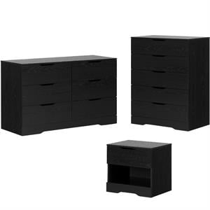 5 Drawer Dresser 6 Drawer Double Dresser and Nightstand Bedroom Set in Black Oak
