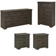 4 Piece Double Dresser Chest Drawers and 2 Nightstands Bedroom Set in Gray Maple