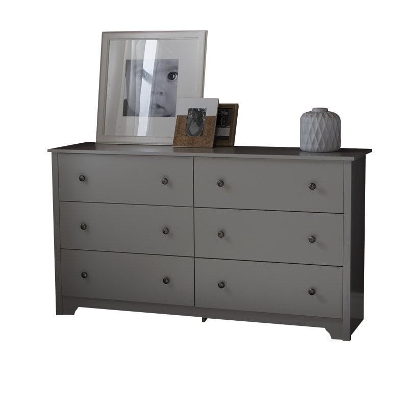 6 Drawer Double Dresser and Nightstand Bedroom Furniture Set in Soft Grey