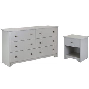 6 drawer double dresser and nightstand bedroom furniture set in soft grey