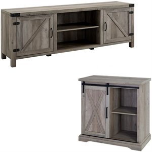 2 piece barn door tv stand console and buffet side table set