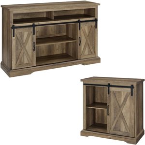 2 piece sliding barn door tv stand console and buffet cabinet set