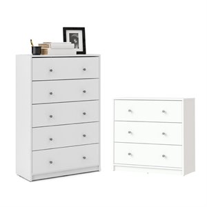 5 drawer chest and 3 drawer chest set for bedroom in white