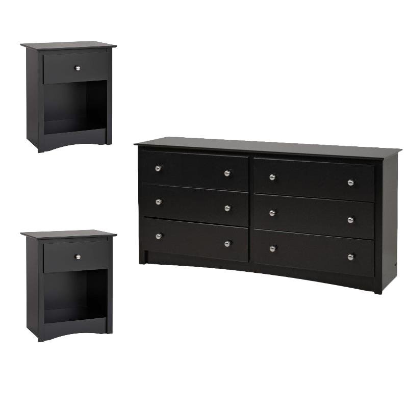 Home Square 3pc Bedroom Set With 1 Dresser And 2 Nightstands In Black, Black Dresser With Matching Nightstands