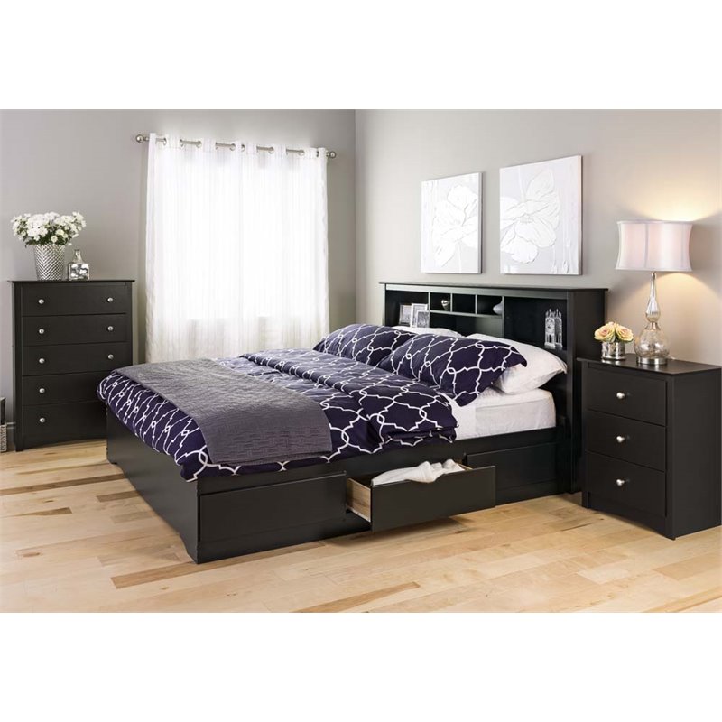 2PC Bedroom Set with 1 Dresser and 1 Nightstand in Black