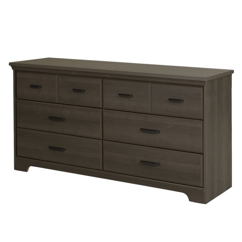 Home Square 2 Piece Set with 6 Drawer Dresser and 2 Nightstands in Gray Maple