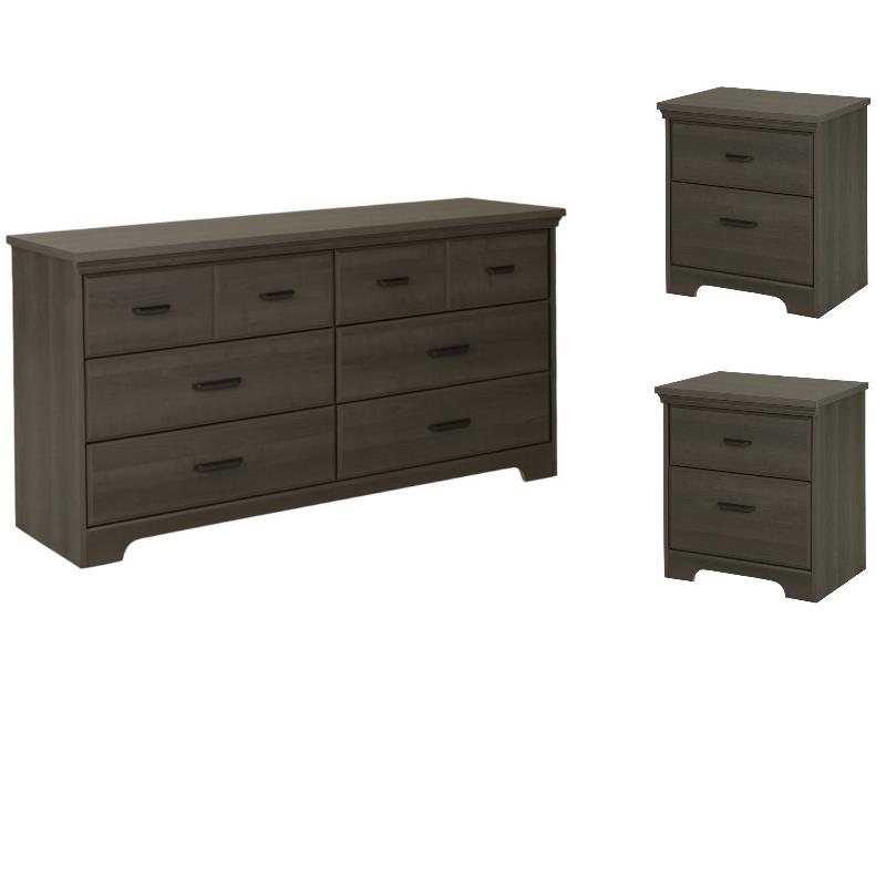 Home Square 2 Piece Set with 6 Drawer Dresser and 2 Nightstands in Gray Maple