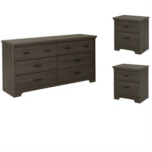 Home Square 2 Piece Set with 6 Drawer Dresser and 2 Nightstands in Gray Maple
