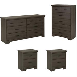 Home Square 4 Piece Set with 2 Dressers and 2 Nightstands Set in Gray Maple