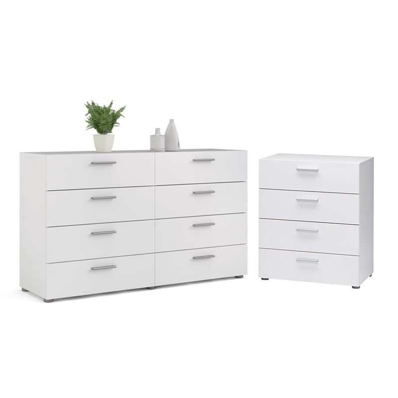 8 Drawer Double Dresser, 2 Piece Dresser Set White