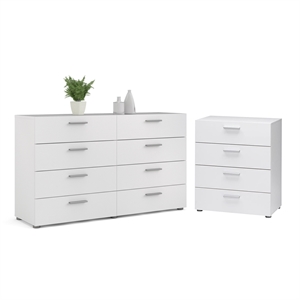 2 piece bedroom set with 8 drawer double dresser and 4 drawer chest in white