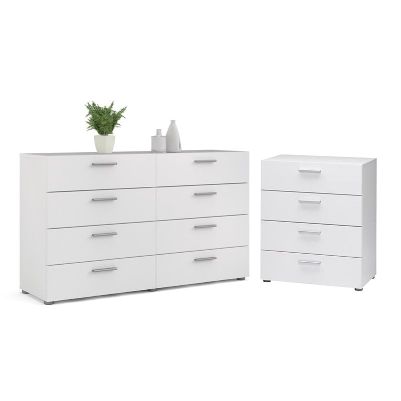 2 Pieces Engineered Wood Set of 8 Drawer Double Dresser & 4 Drawer Chest - White