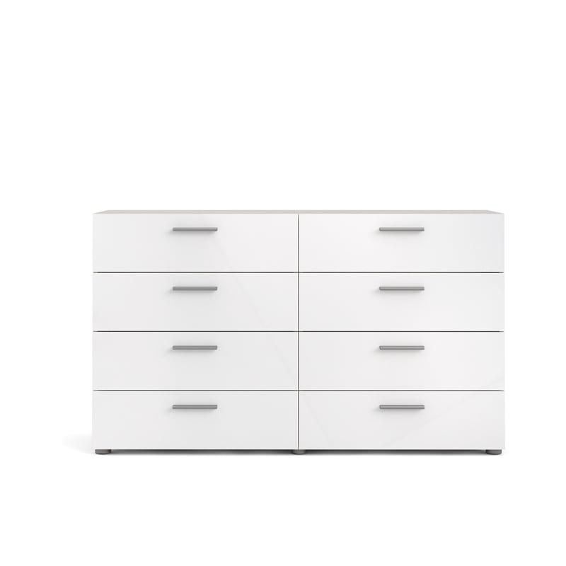 2PC Set with 1 Double Dresser and 1 Chest in Oak and White Gloss