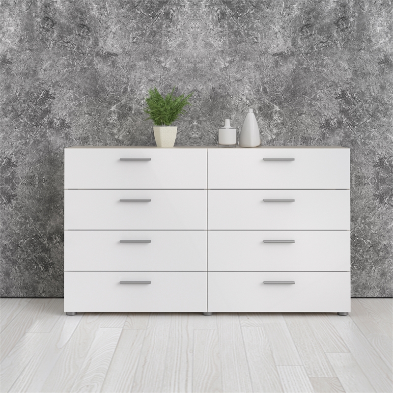 2PC Set with 1 Double Dresser and 1 Chest in Oak and White Gloss