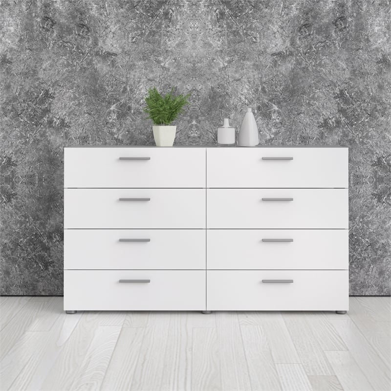 Home Square Engineered Wood White 2psc Double Dresser and Nightstand Bedroom Set