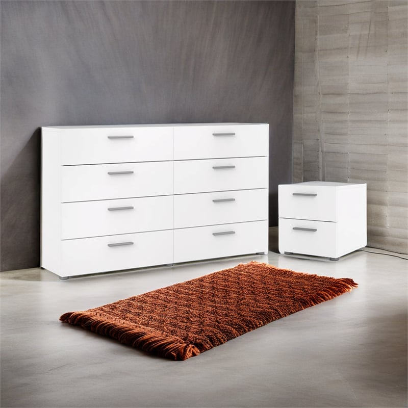 Home Square Engineered Wood White 2psc Double Dresser and Nightstand Bedroom Set