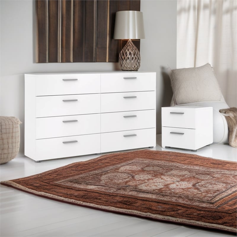 Home Square Engineered Wood White 2psc Double Dresser and Nightstand Bedroom Set