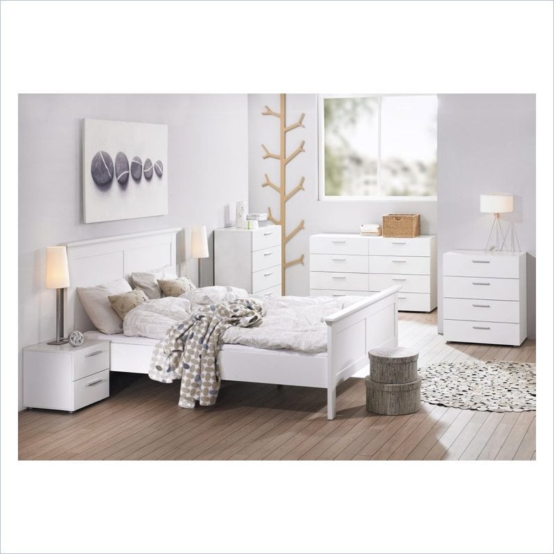 Home Square Engineered Wood White 2psc Double Dresser and Nightstand Bedroom Set