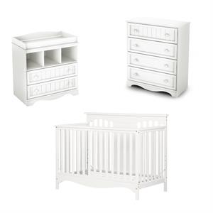 3 piece nursery crib dresser and changing table set in pure white