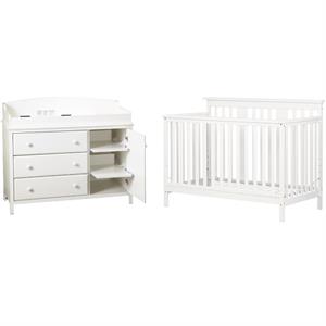 baby crib and dresser changing table set in pure white - set of 2