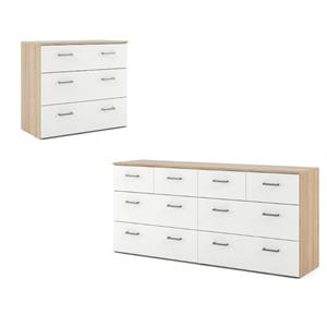 double dresser nightstand and chest in oak and white
