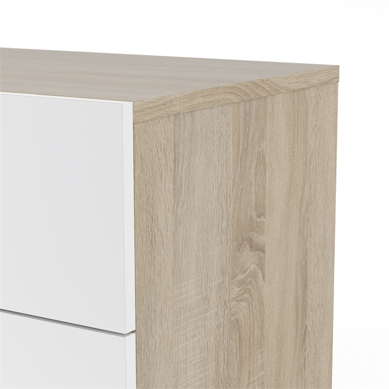 2PC Set with 1 Nightstand and 1 Double Dresser in Oak and White Gloss