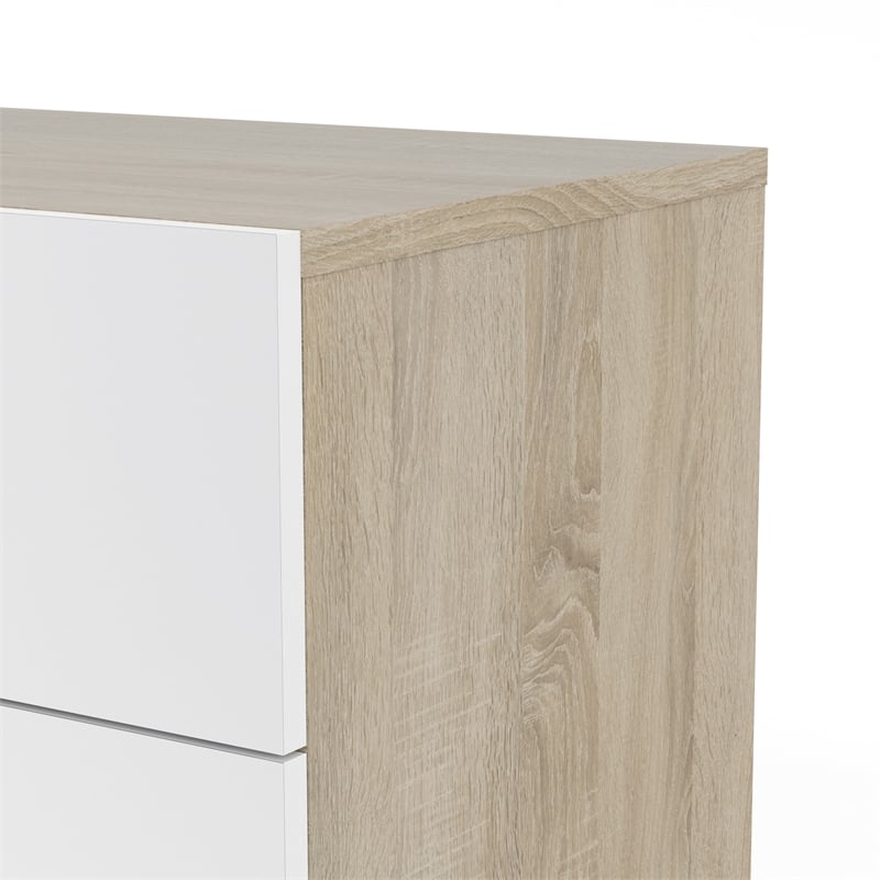3PC Set Engineered Wood 2 Nightstands and 1 Double Dresser in Oak and White