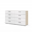 3PC Set Engineered Wood 2 Nightstands and 1 Double Dresser in Oak and White