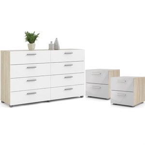 3PC Set Engineered Wood 2 Nightstands and 1 Double Dresser in Oak and White
