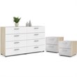 3PC Set Engineered Wood 2 Nightstands and 1 Double Dresser in Oak and White