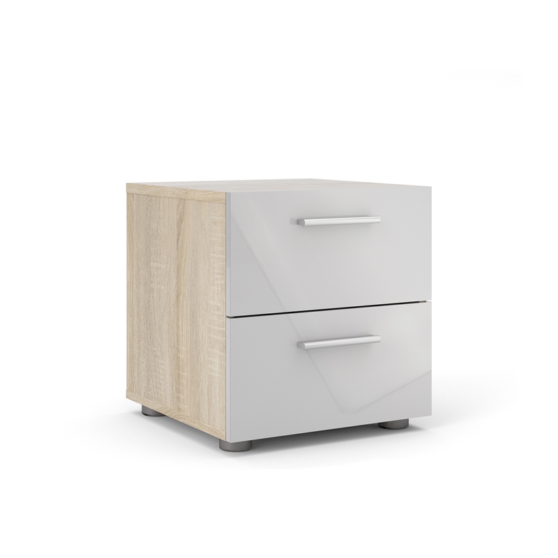 3PC Set with 1 Nightstand 1 Chest and 1 Double Dresser in Oak and White Gloss