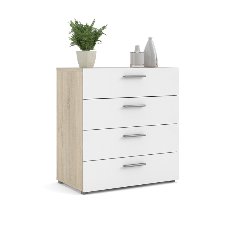 3PC Set with 1 Nightstand 1 Chest and 1 Double Dresser in Oak and White Gloss