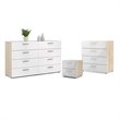 3PC Set with 1 Nightstand 1 Chest and 1 Double Dresser in Oak and White Gloss