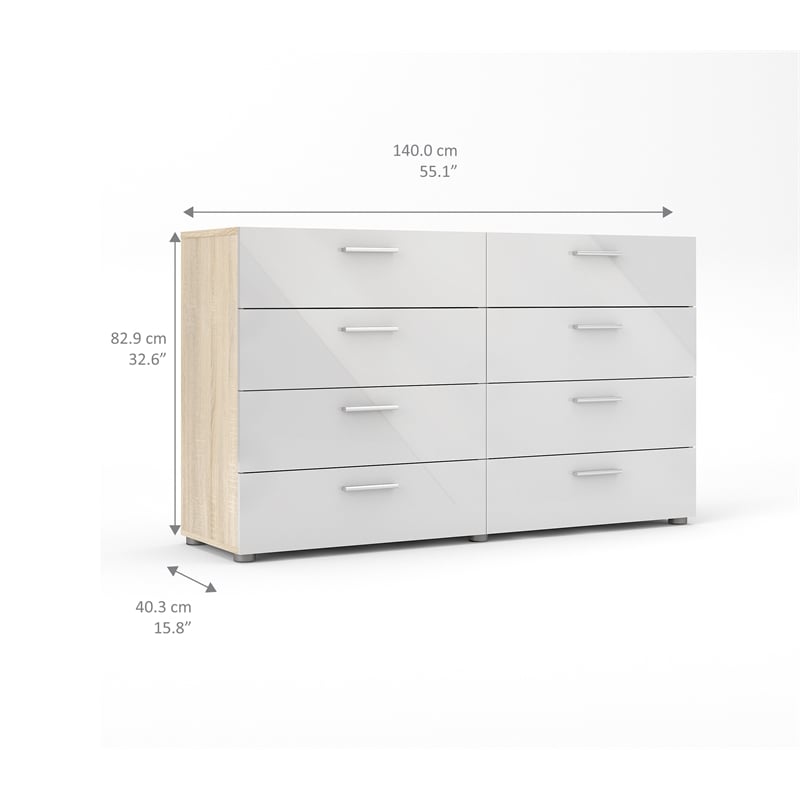 4PC Set Engineered Wood 2 Nightstands 1 Double Dresser & 1 Chest in Oak & White