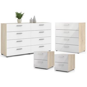 nightstand double dresser chest in oak/white gloss